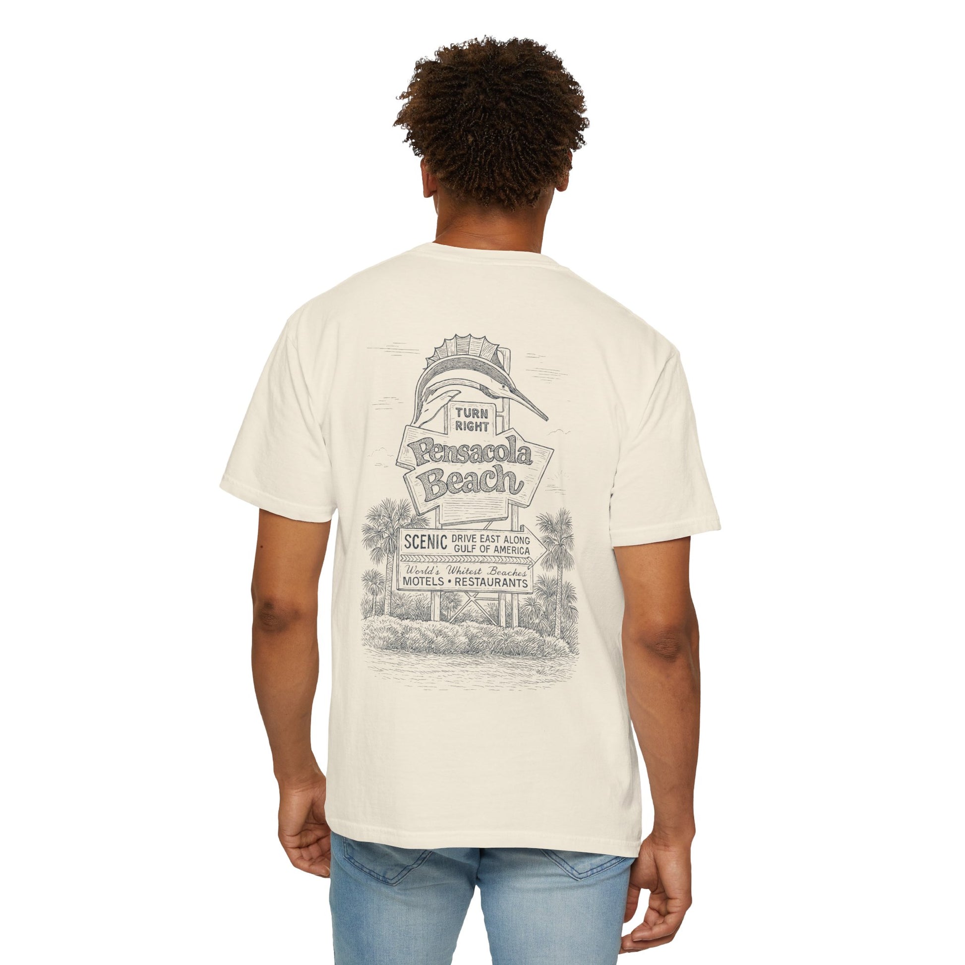 Vintage Pensacola Beach Tee – Sailfish & Iconic Sign Coastal Graphic Comfort Colors T-shirt