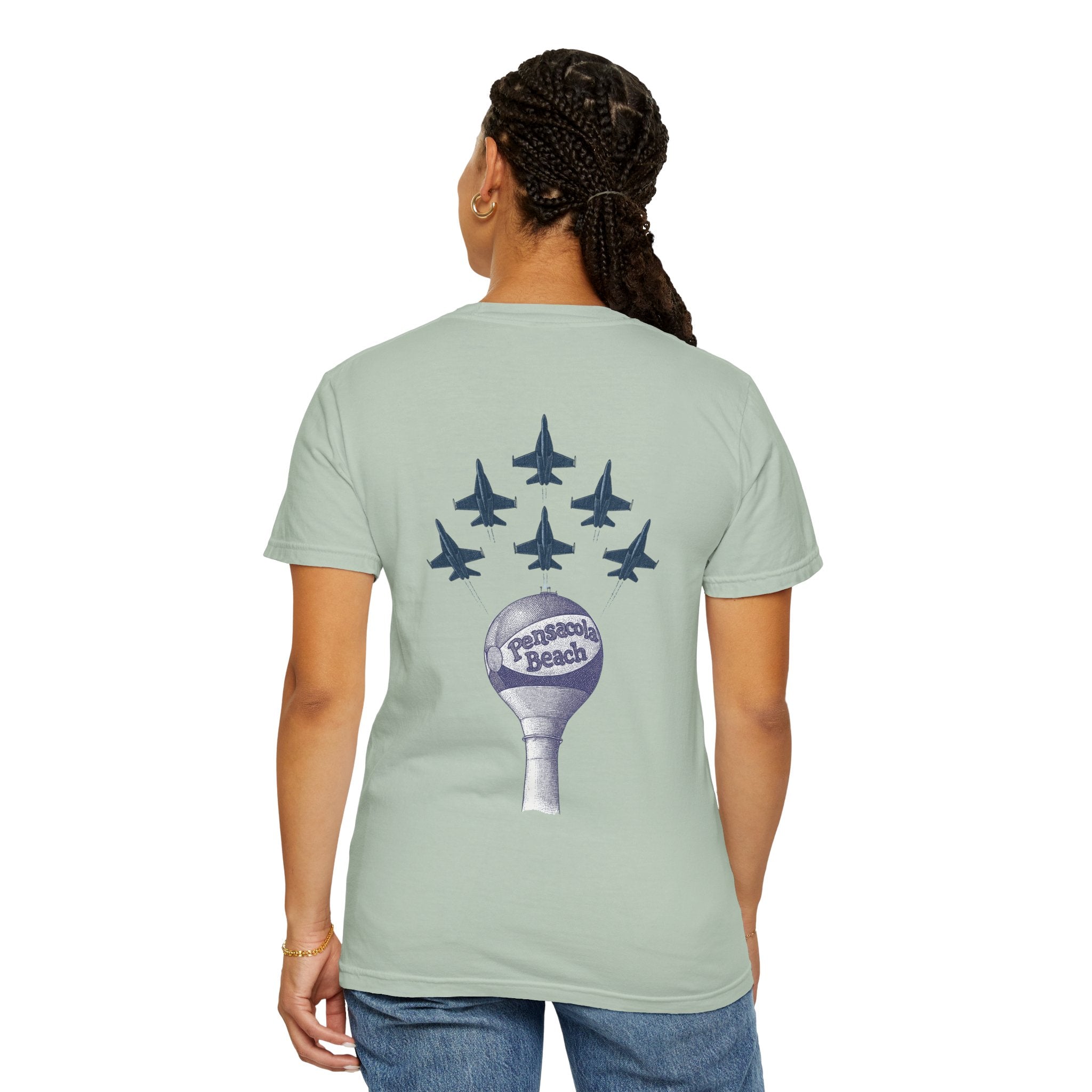 Blue Angels Pensacola Beach T-Shirt – Vintage Water Tower Flyover Design – Gulf Coast Florida Air Show Graphic Tee – Patriotic Jet Shirt
