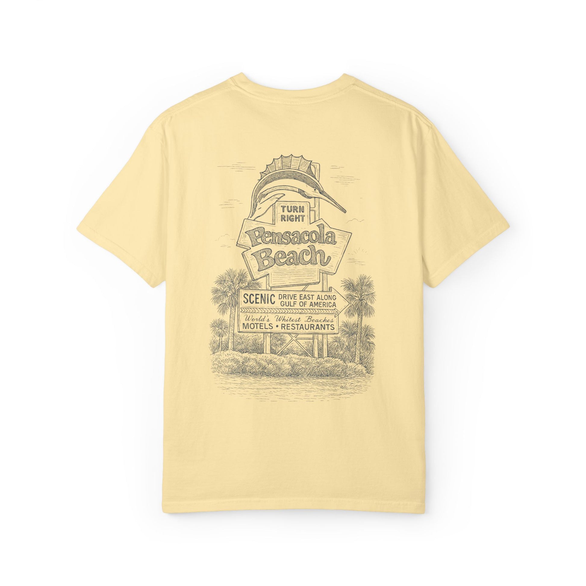 Vintage Pensacola Beach Tee – Sailfish & Iconic Sign Coastal Graphic Comfort Colors T-shirt