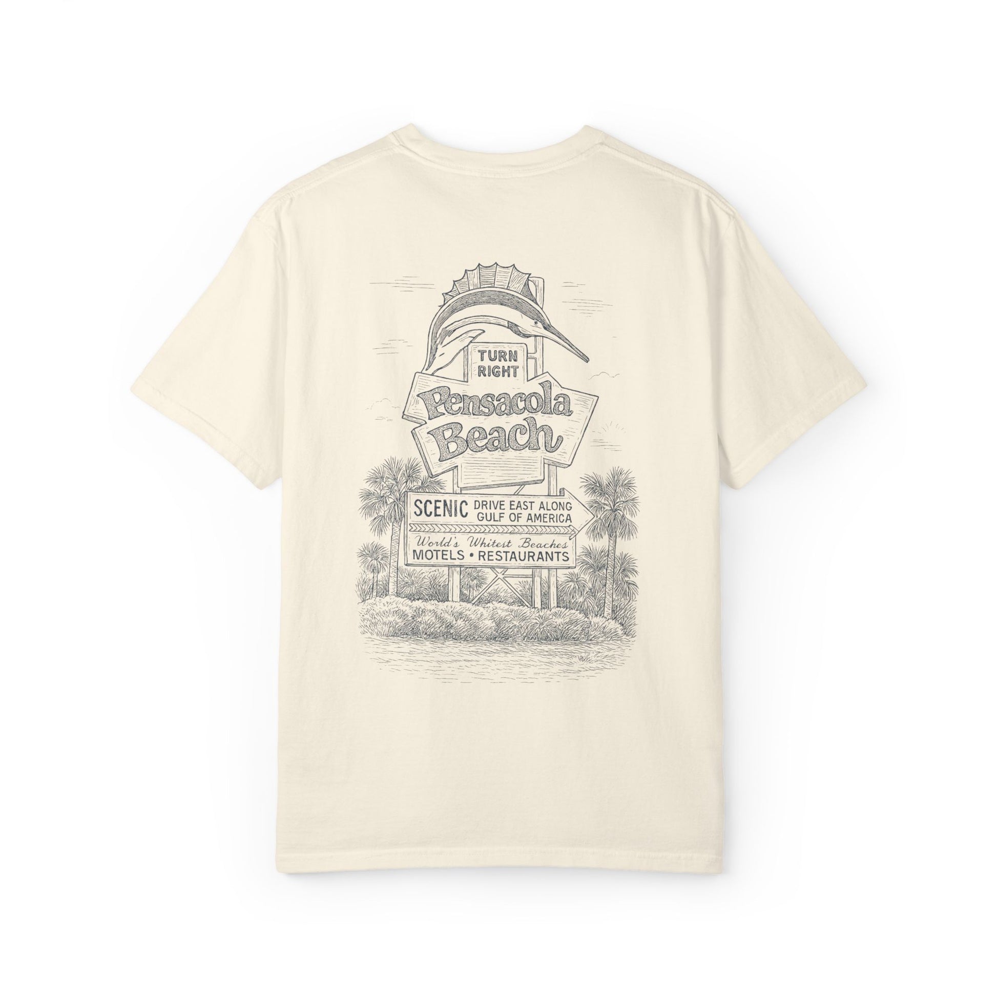 Vintage Pensacola Beach Tee – Sailfish & Iconic Sign Coastal Graphic Comfort Colors T-shirt