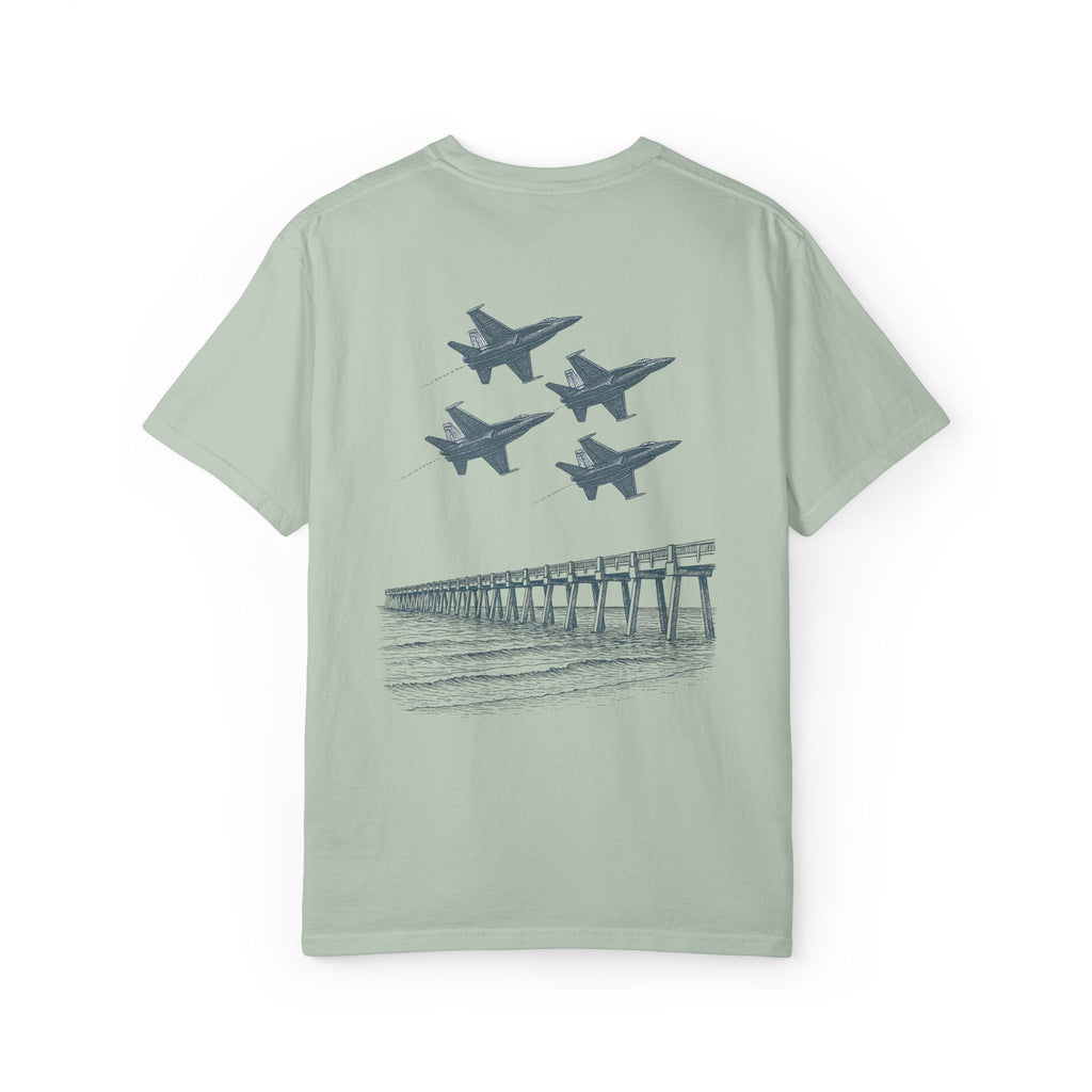 Blue Angels Pensacola Pier T-Shirt – Vintage Florida Beach Graphic Tee – Jet Flyover Coastal Design – Military Air Show Gift Shirt