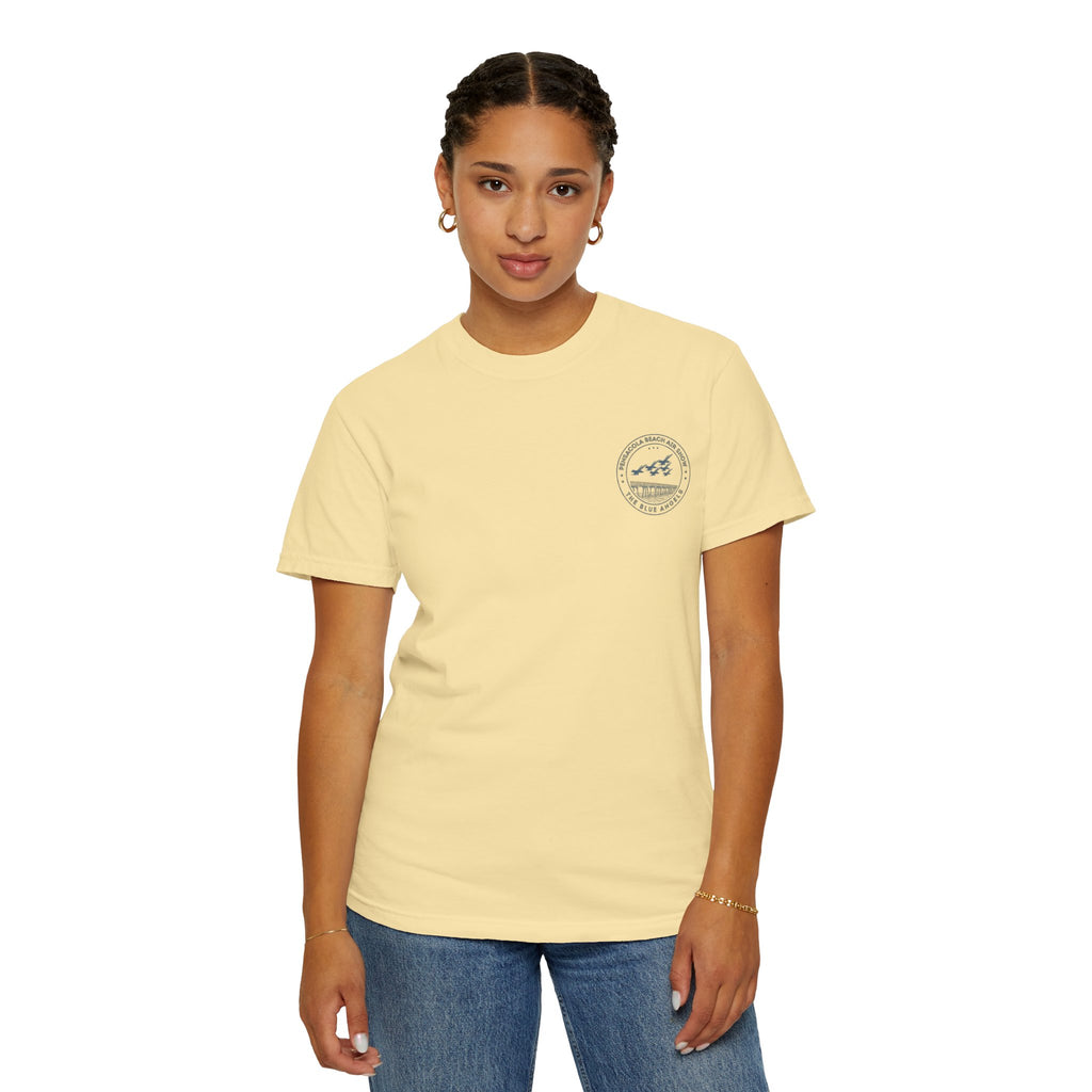Blue Angels Air Show T-Shirt – Vintage Pensacola Beach Pier Jet Flyover – Navy Pilot Aviation Graphic Tee – Patriotic Military Shirt