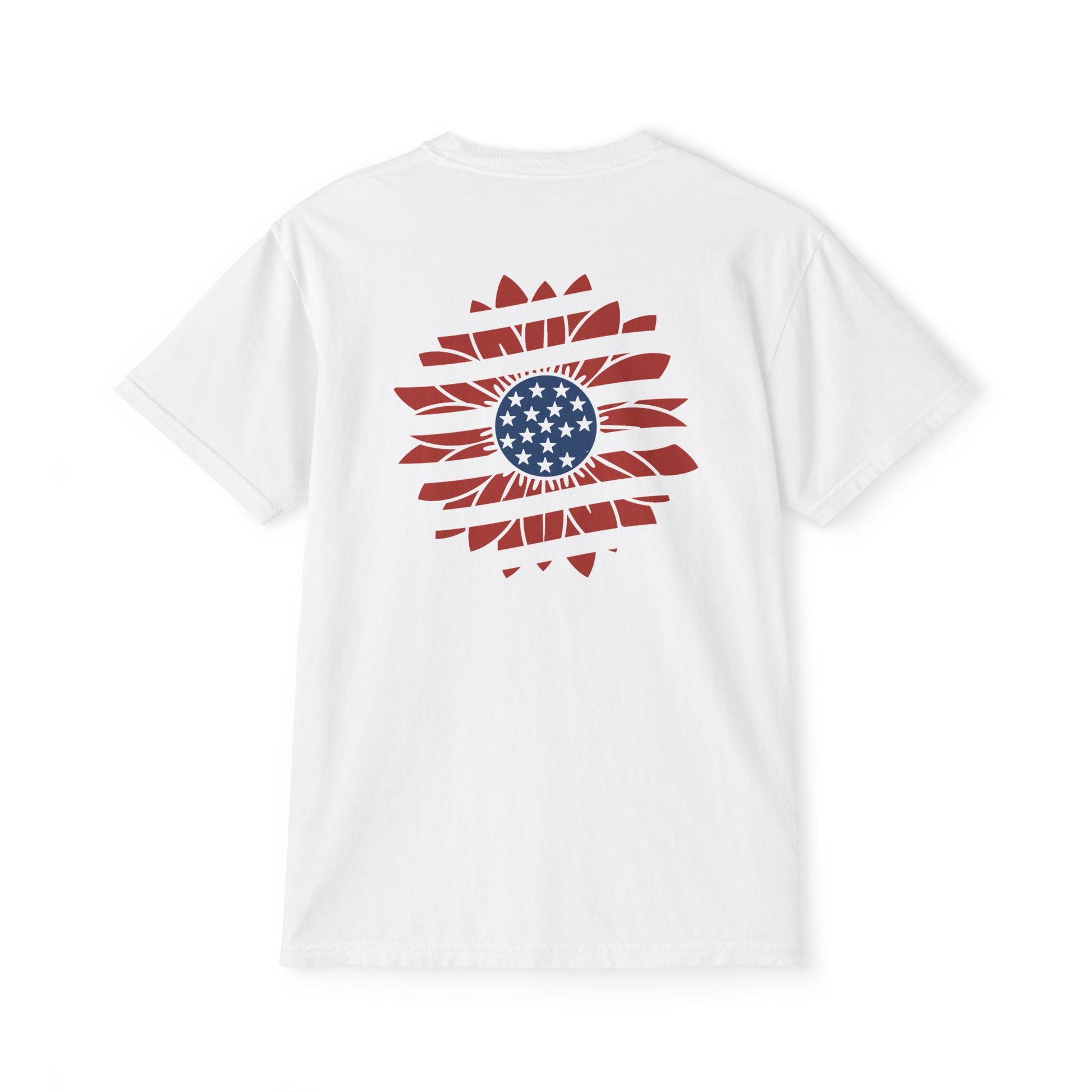4th of July Banner & Floral Red White Blue Design Pocket T-Shirt