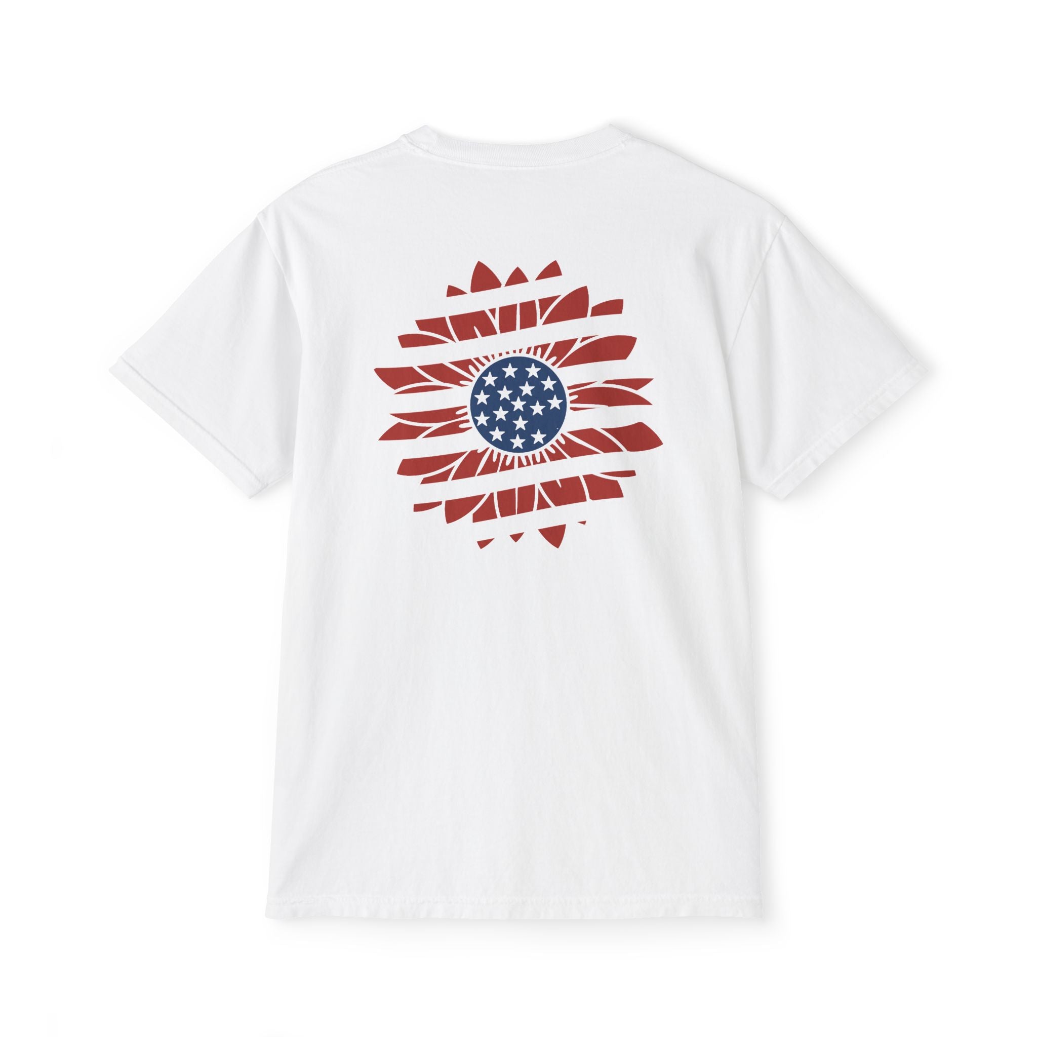 4th of July Banner & Floral Red White Blue Design Pocket T-Shirt