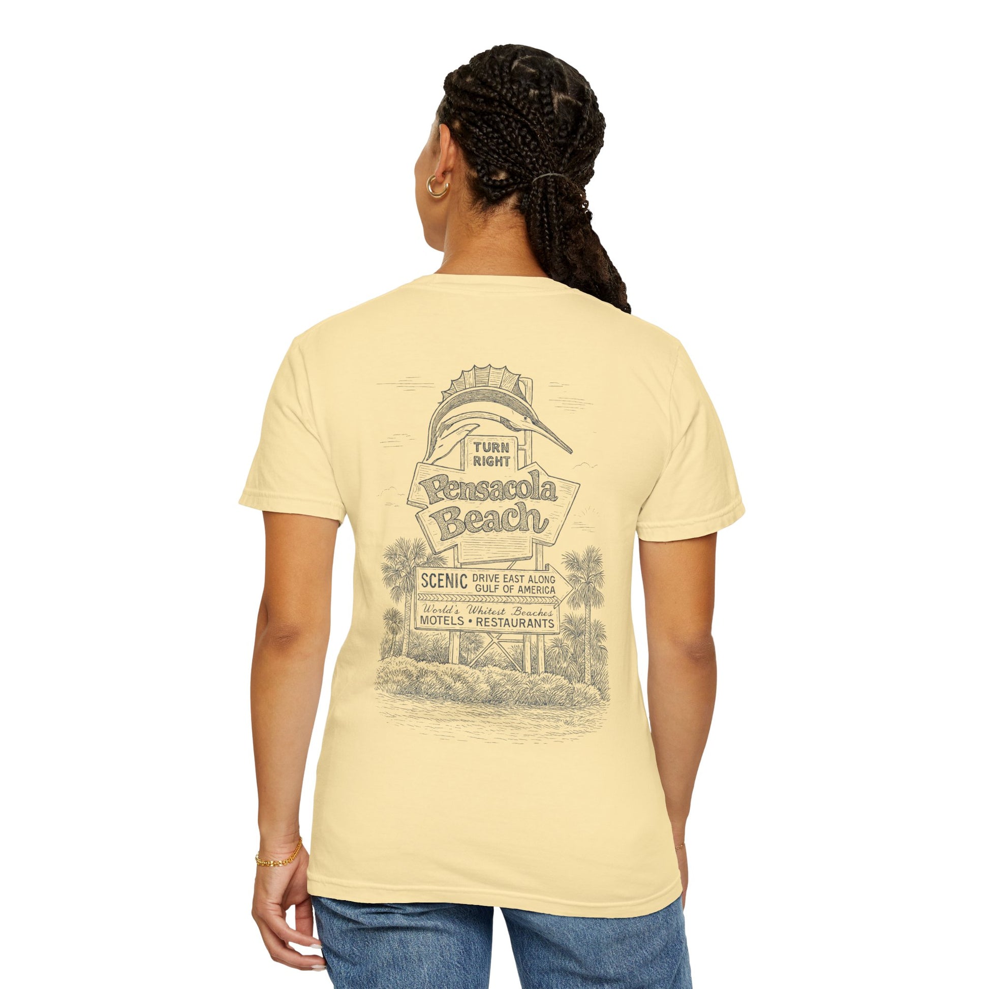 Vintage Pensacola Beach Tee – Sailfish & Iconic Sign Coastal Graphic Comfort Colors T-shirt