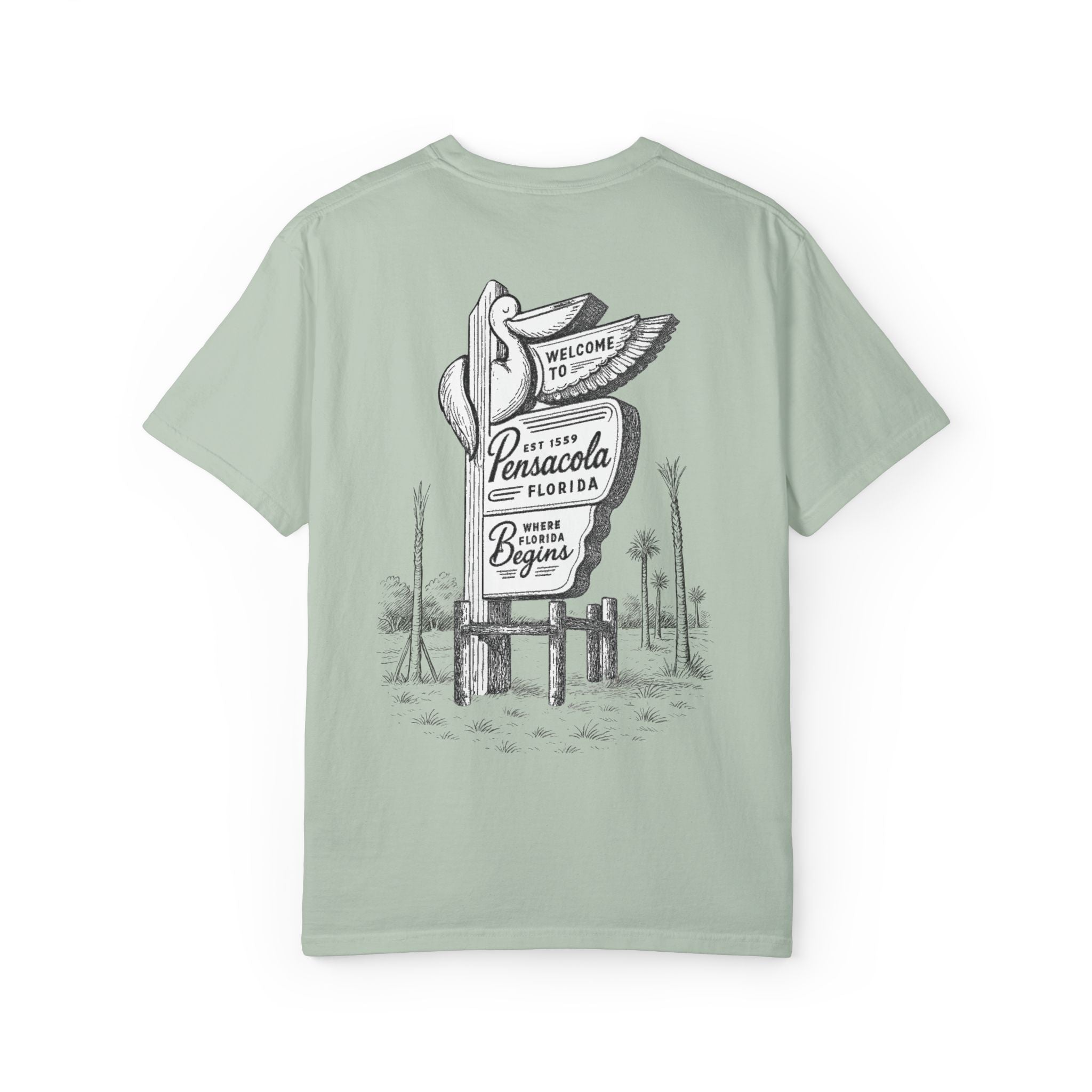 Vintage Pensacola Florida Pelican Shirt – "Where Florida Begins" Retro Coastal Graphic Tee, Hand-Drawn Beach Design