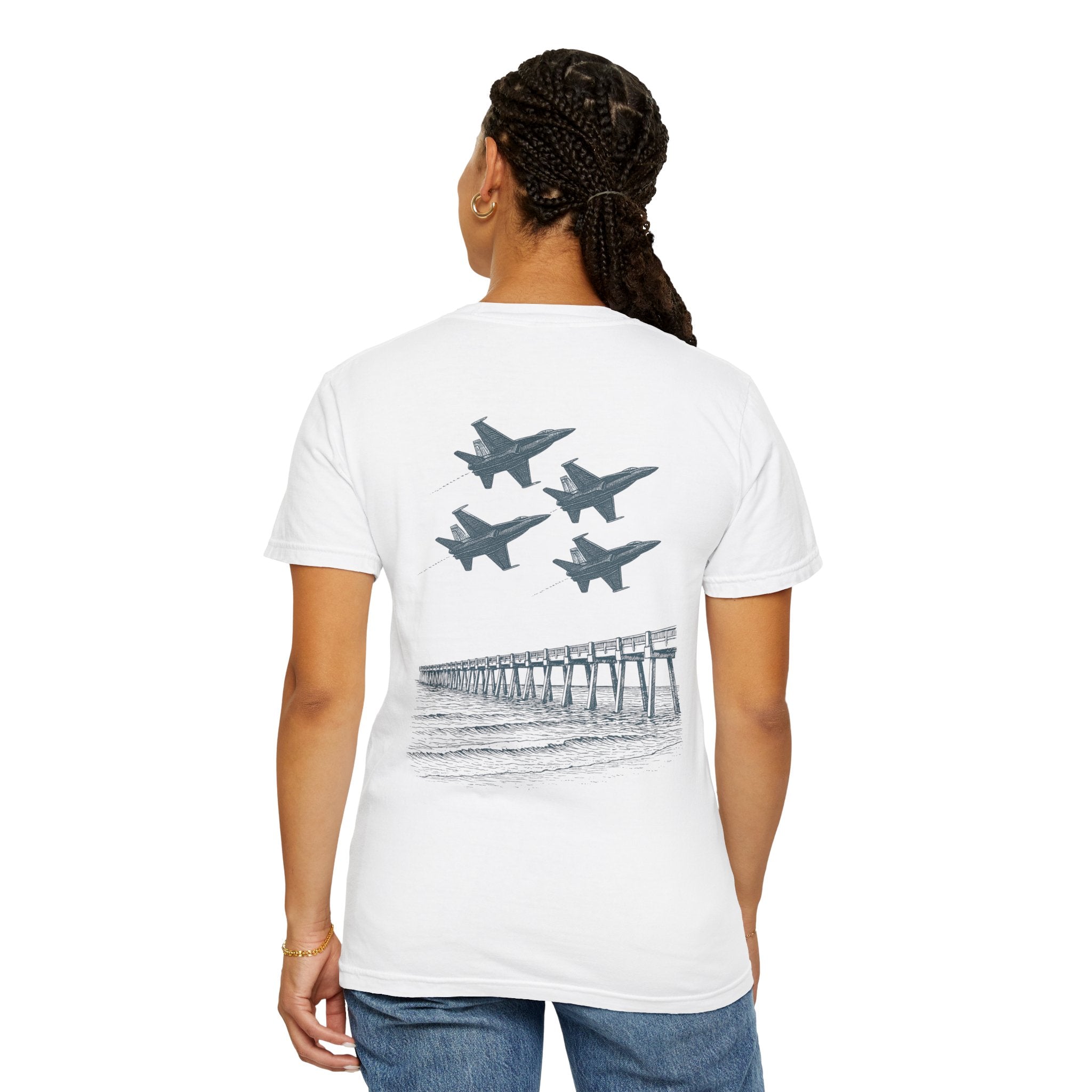 Blue Angels Pensacola Pier T-Shirt – Vintage Florida Beach Graphic Tee – Jet Flyover Coastal Design – Military Air Show Gift Shirt