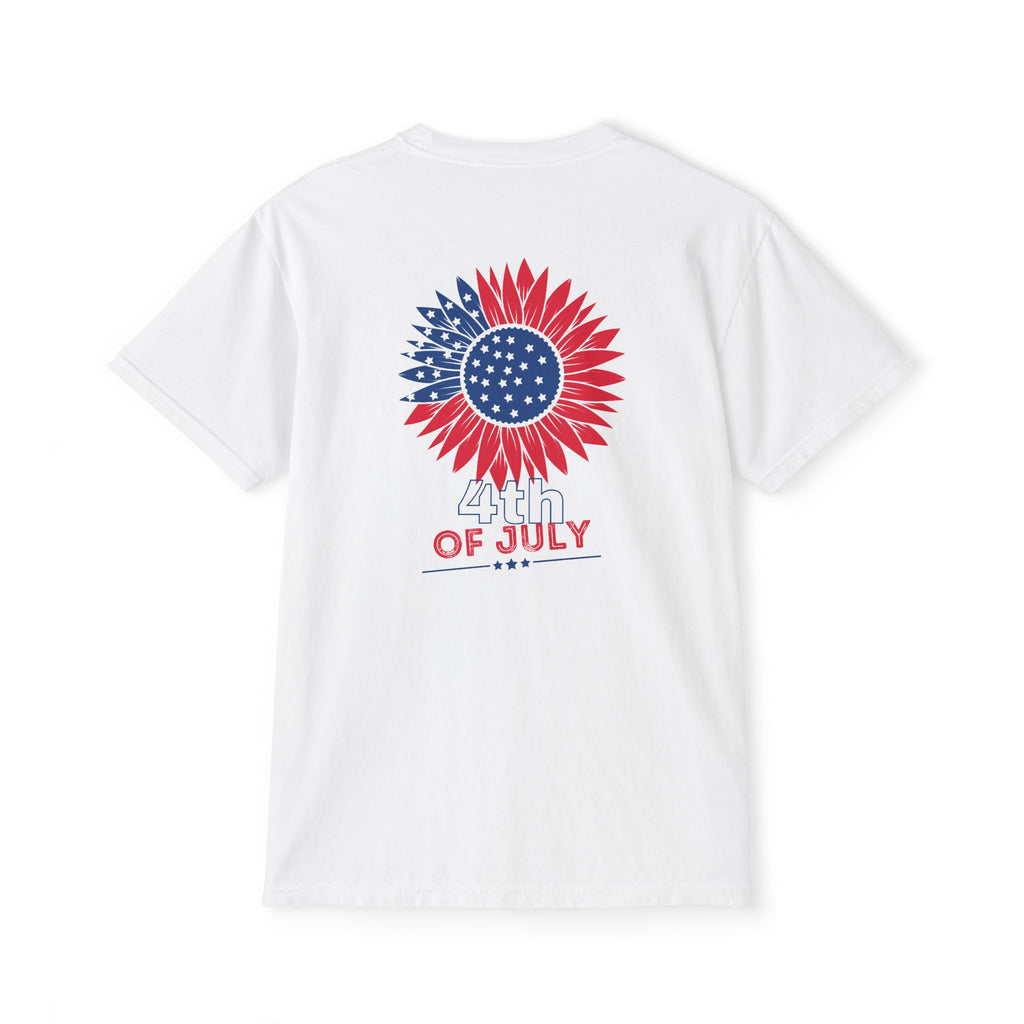 Patriotic Floral Peace Love America T-Shirt, Pocket Tee