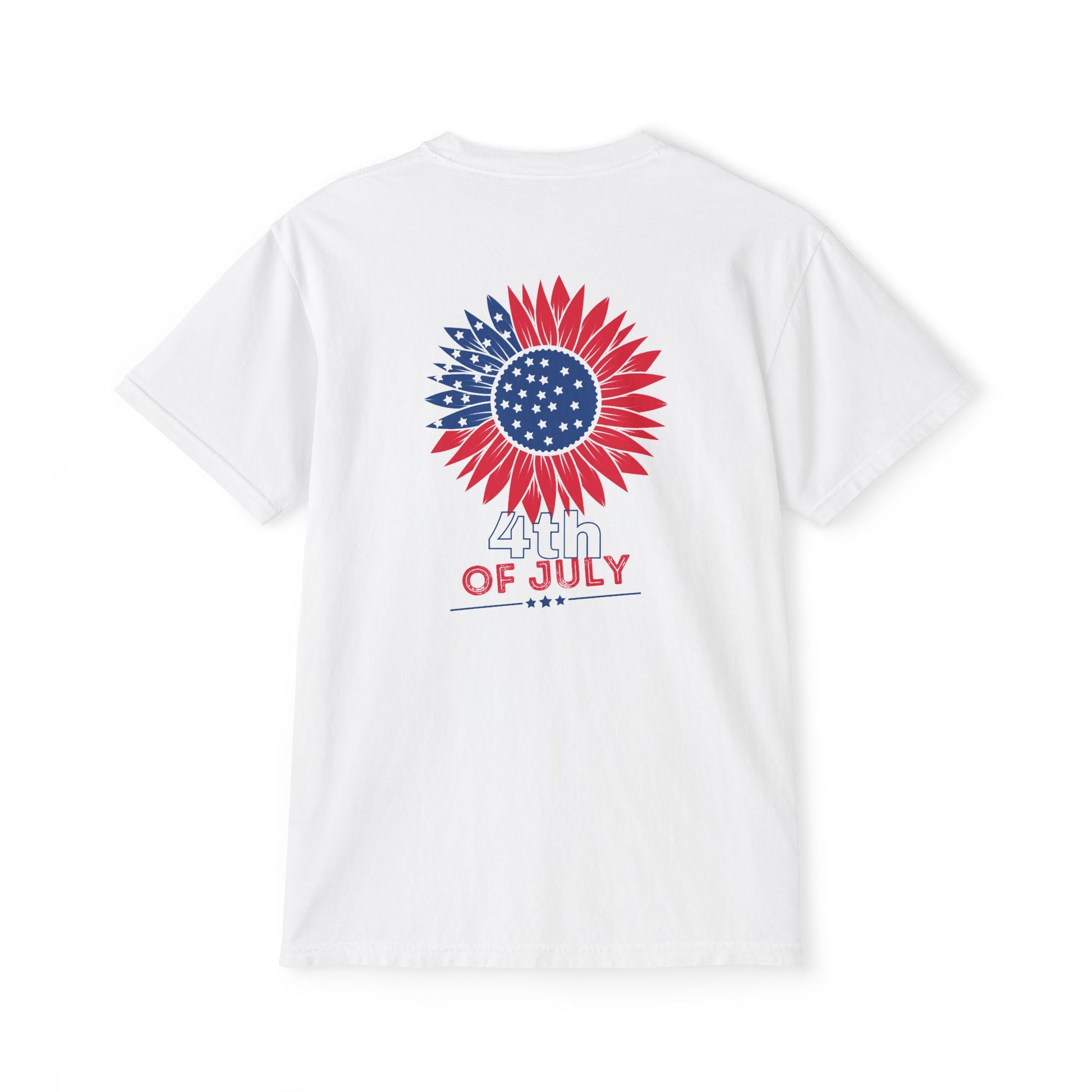 Patriotic Floral Peace Love America T-Shirt, Pocket Tee