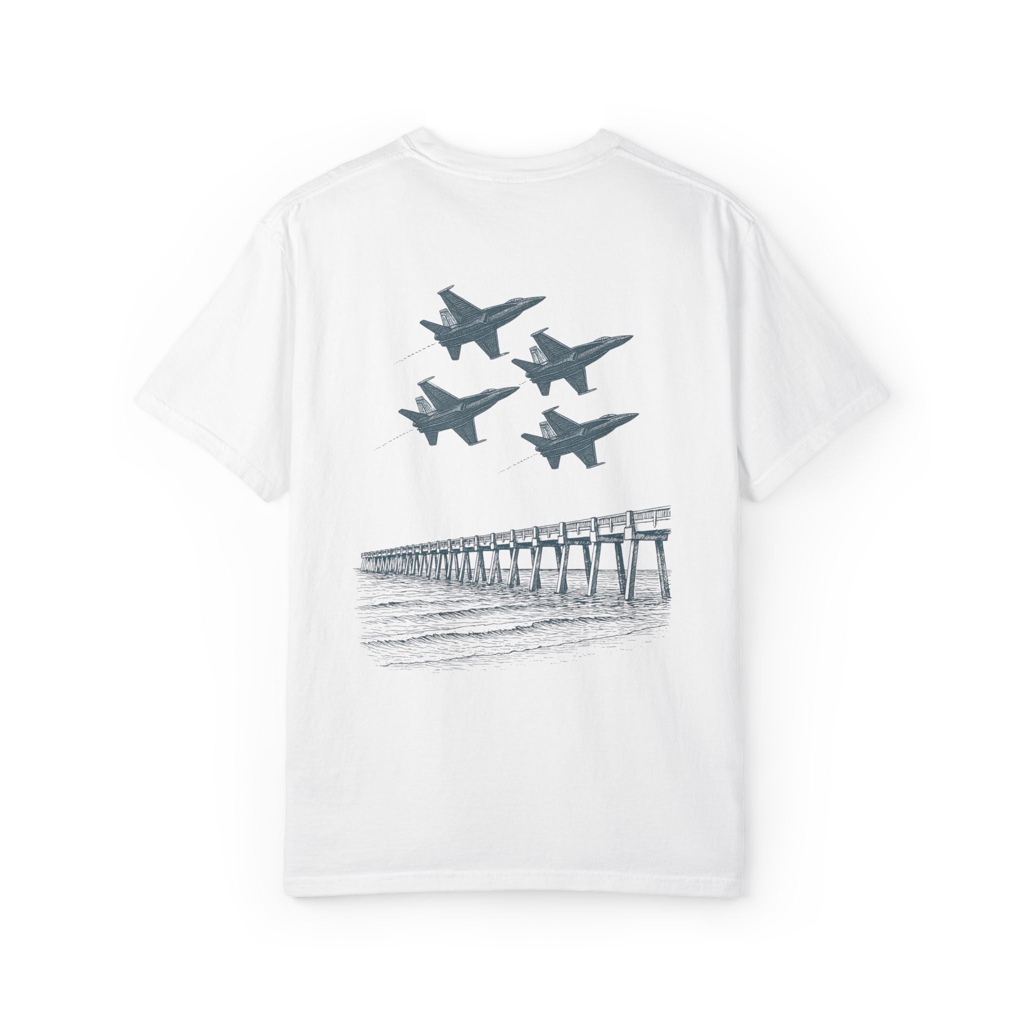 Blue Angels Pensacola Pier T-Shirt – Vintage Florida Beach Graphic Tee – Jet Flyover Coastal Design – Military Air Show Gift Shirt
