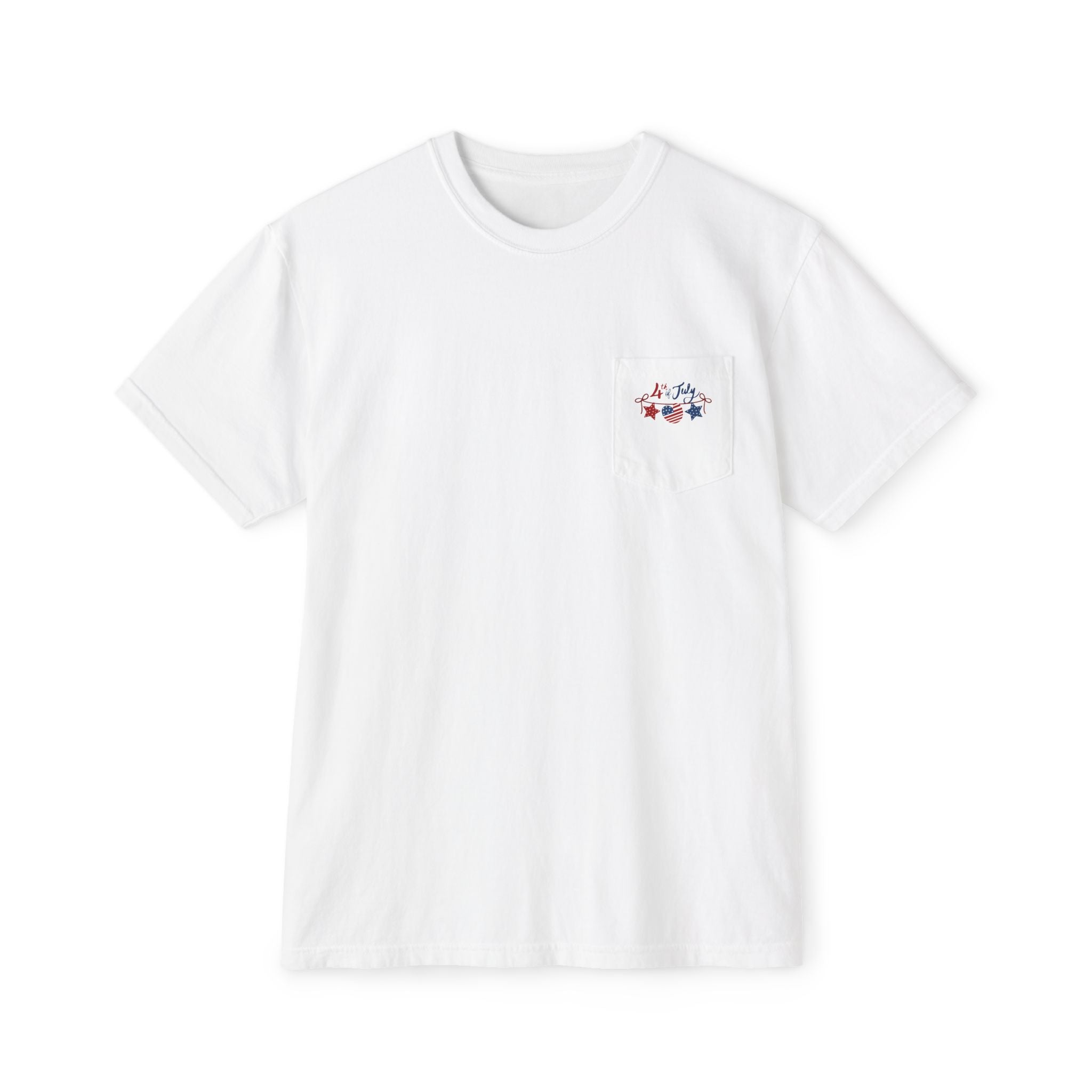 4th of July Banner & Floral Red White Blue Design Pocket T-Shirt