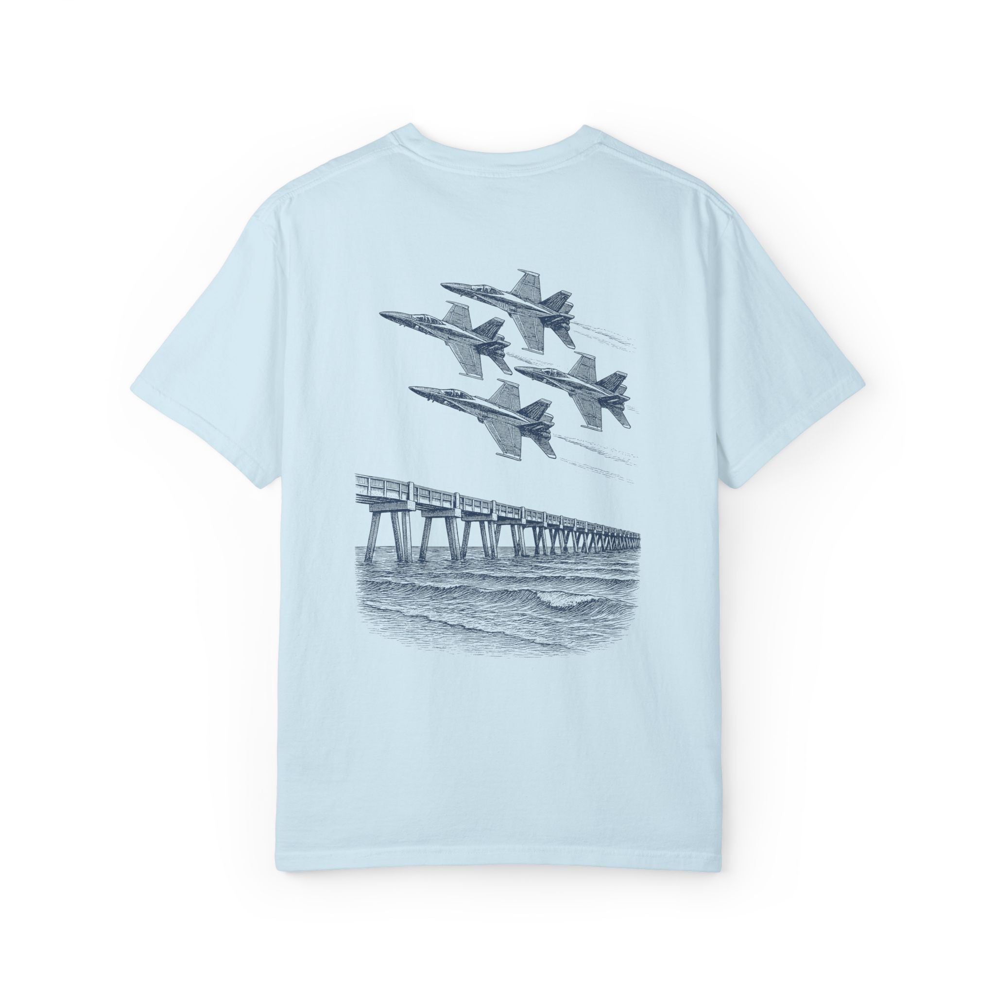 Blue Angels Air Show T-Shirt – Vintage Pensacola Beach Pier Jet Flyover – Navy Pilot Aviation Graphic Tee – Patriotic Military Shirt