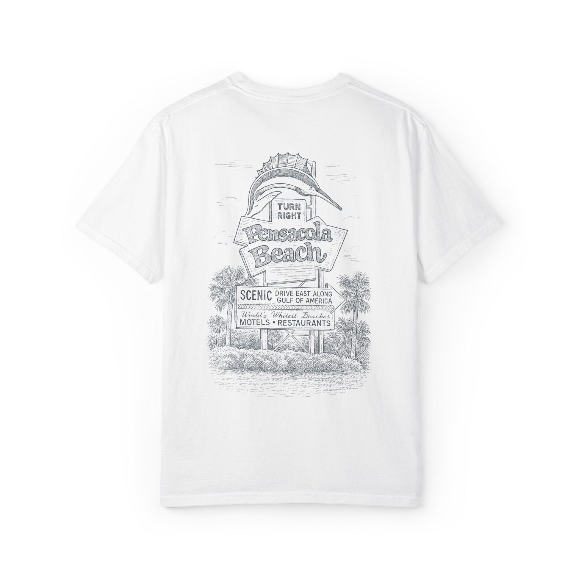 Vintage Pensacola Beach Tee – Sailfish & Iconic Sign Coastal Graphic Comfort Colors T-shirt