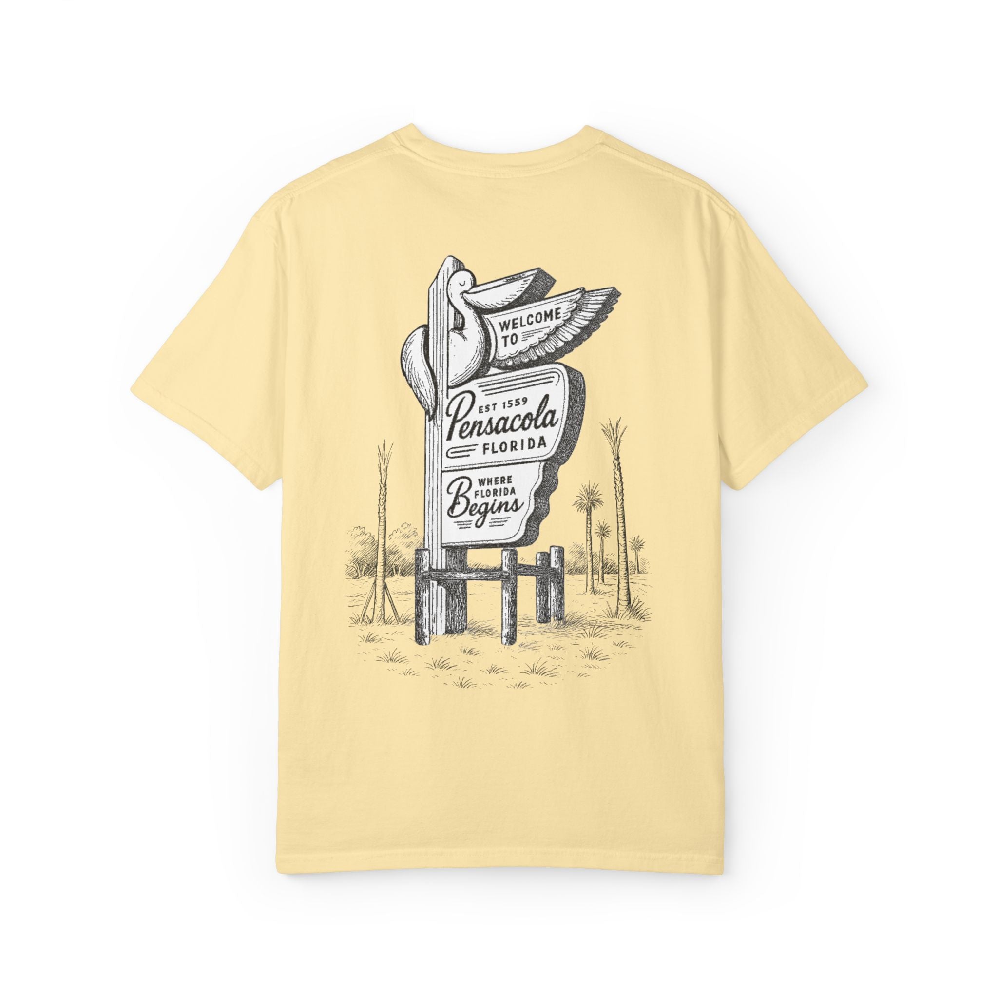 Vintage Pensacola Florida Pelican Shirt – "Where Florida Begins" Retro Coastal Graphic Tee, Hand-Drawn Beach Design