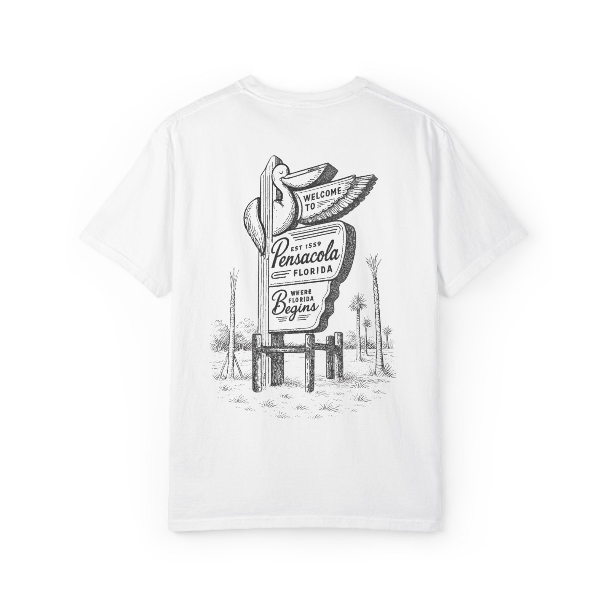 Vintage Pensacola Florida Pelican Shirt – "Where Florida Begins" Retro Coastal Graphic Tee, Hand-Drawn Beach Design
