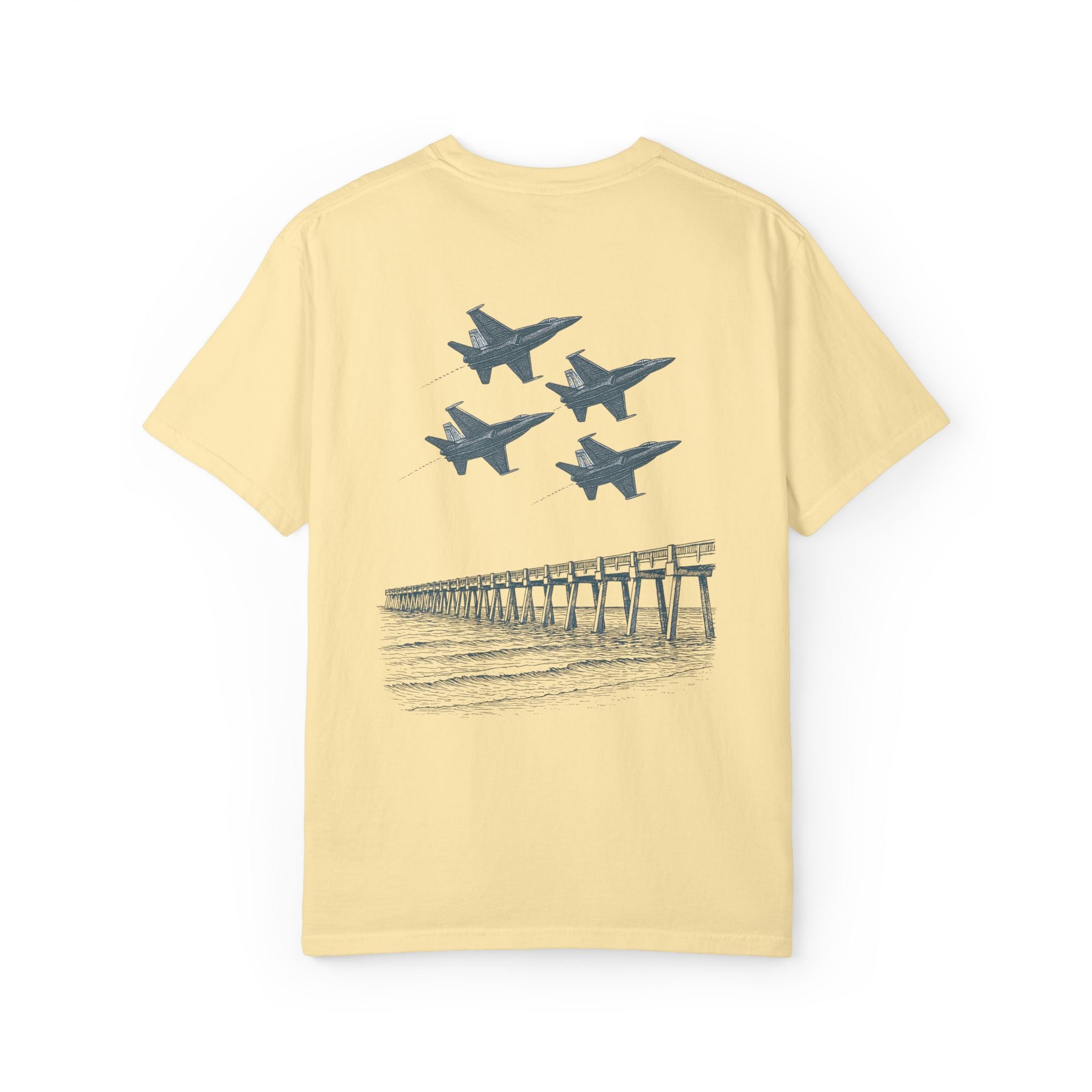 Blue Angels Pensacola Pier T-Shirt – Vintage Florida Beach Graphic Tee – Jet Flyover Coastal Design – Military Air Show Gift Shirt