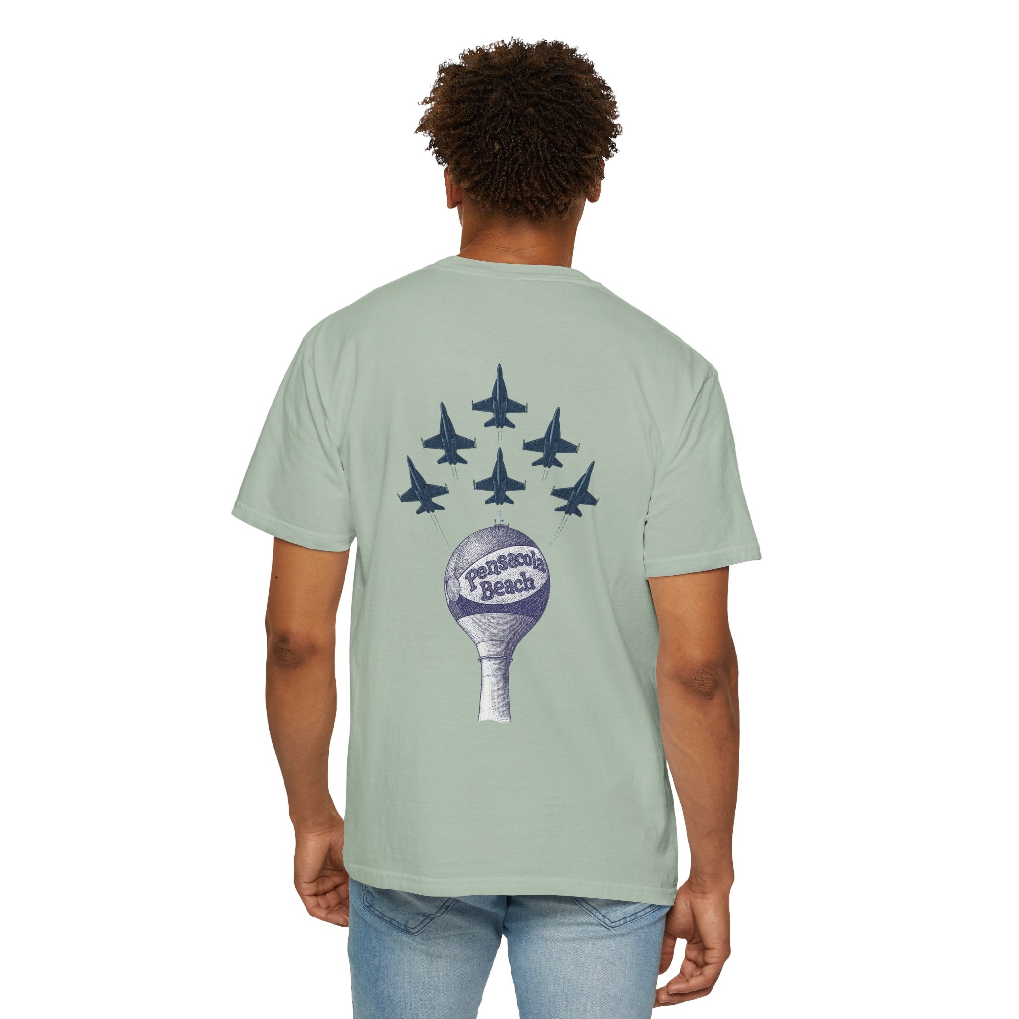 Blue Angels Pensacola Beach T-Shirt – Vintage Water Tower Flyover Design – Gulf Coast Florida Air Show Graphic Tee – Patriotic Jet Shirt