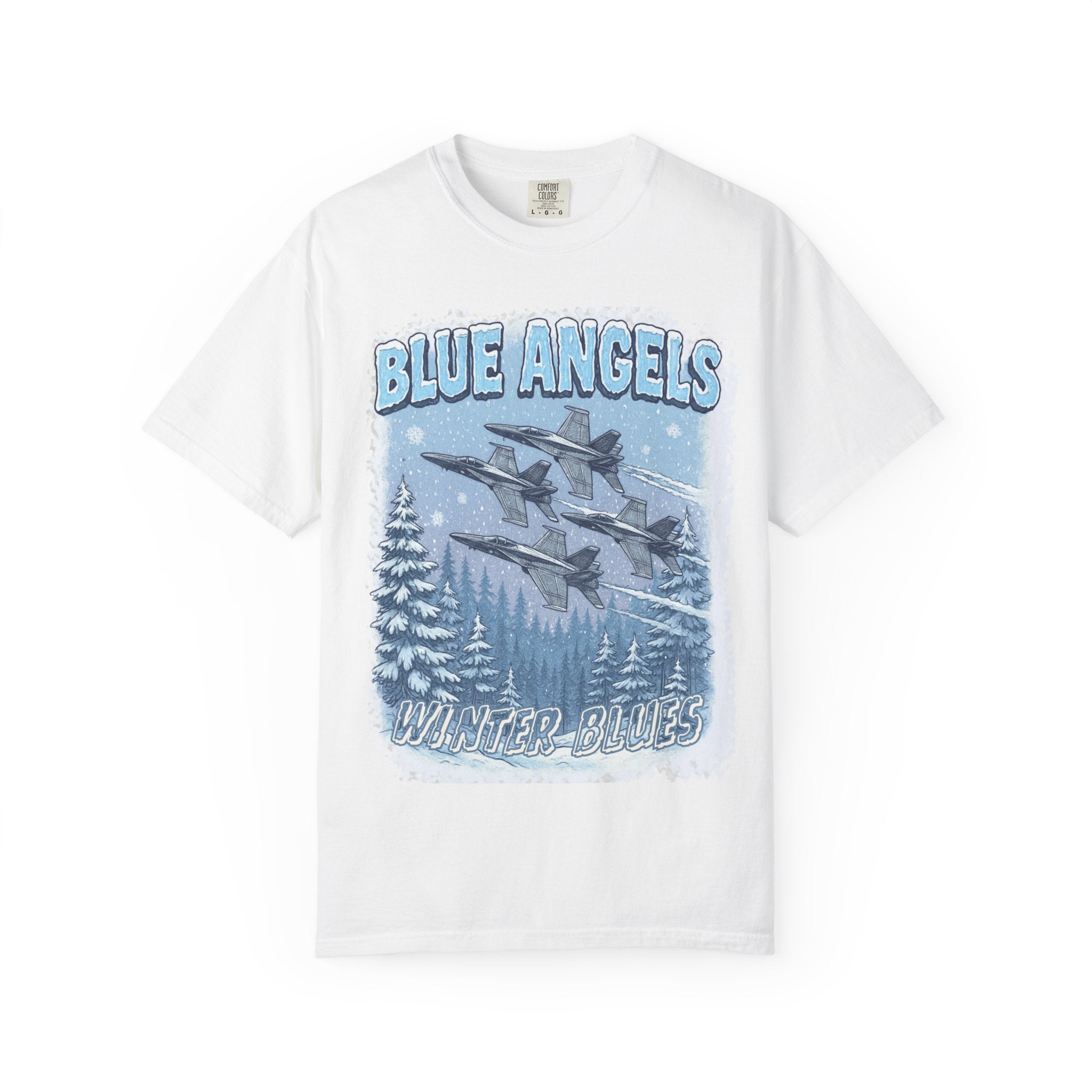 Blue Angels "Winter Blues" Vintage Aviation T-Shirt — Jets Over Snowy Pines
