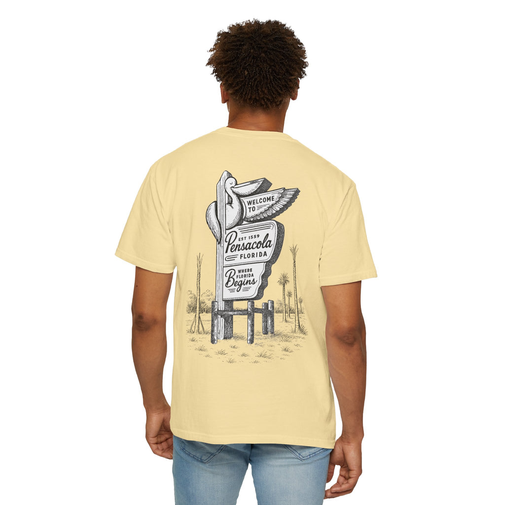 Vintage Pensacola Florida Pelican Shirt – "Where Florida Begins" Retro Coastal Graphic Tee, Hand-Drawn Beach Design