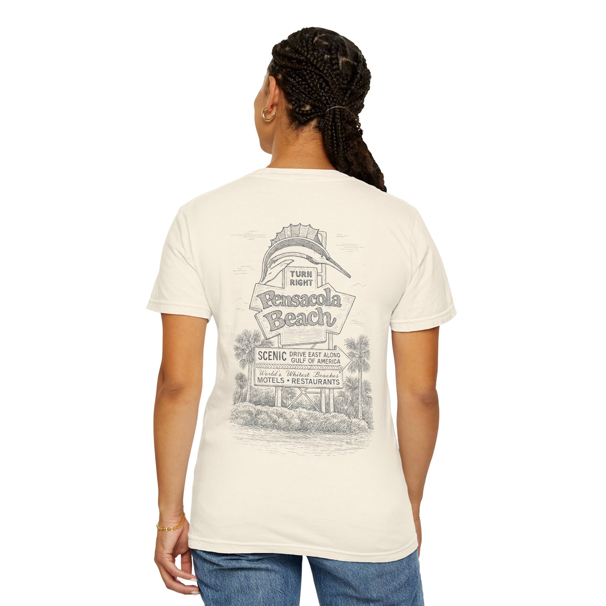 Vintage Pensacola Beach Tee – Sailfish & Iconic Sign Coastal Graphic Comfort Colors T-shirt