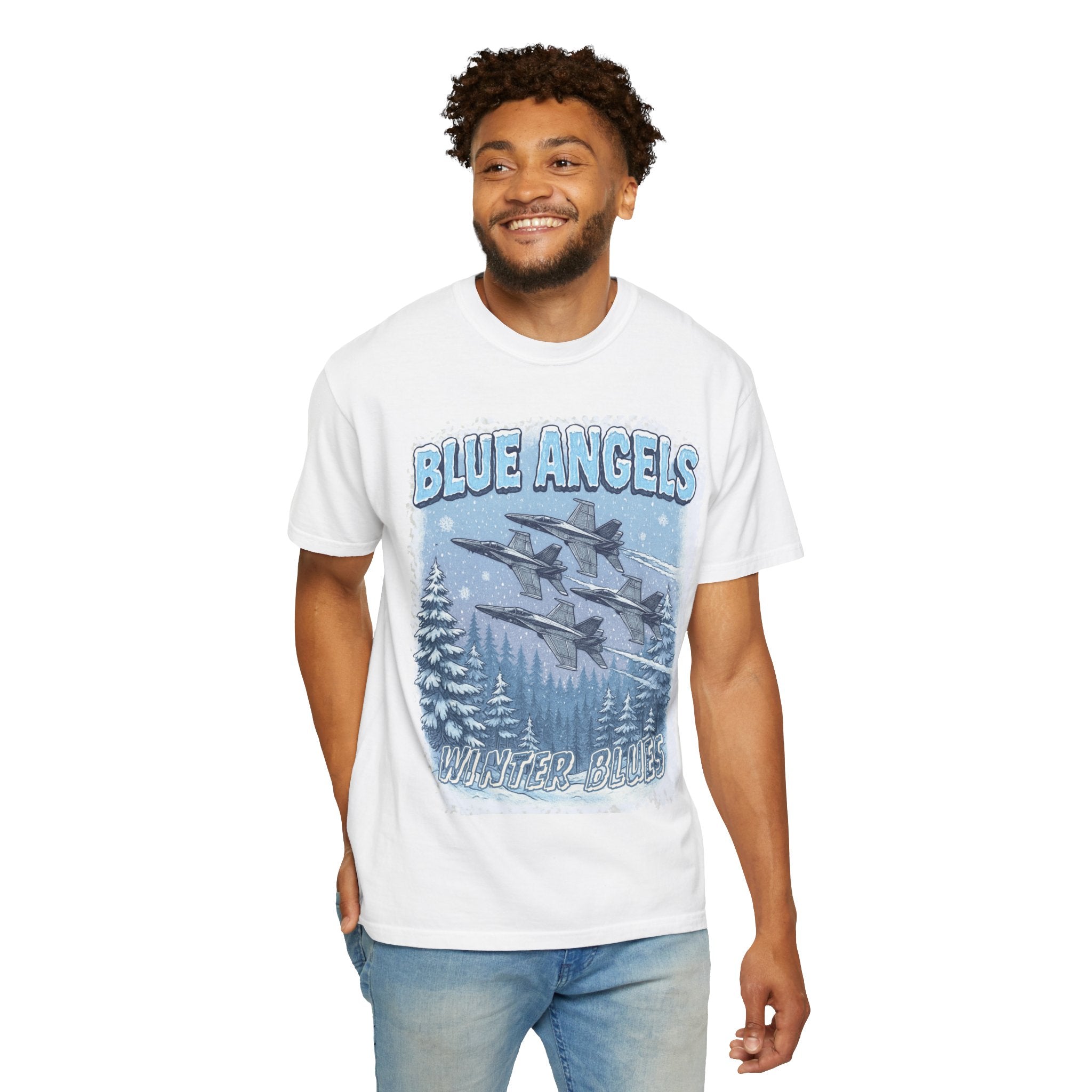 Blue Angels "Winter Blues" Vintage Aviation T-Shirt — Jets Over Snowy Pines