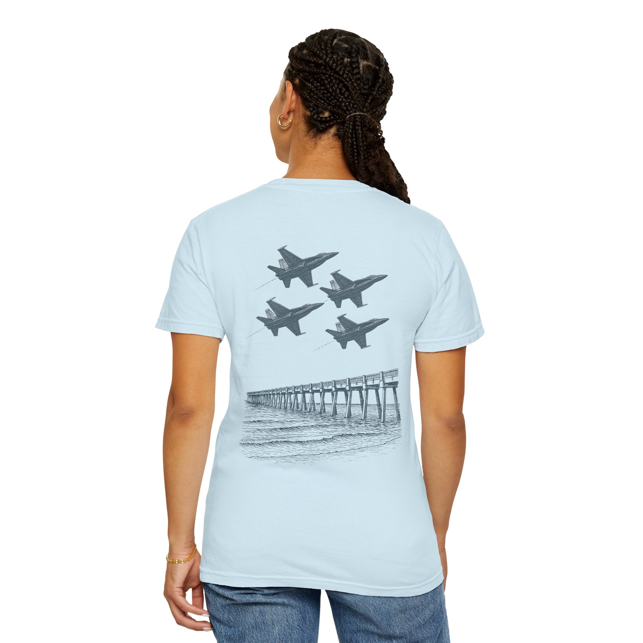 Blue Angels Pensacola Pier T-Shirt – Vintage Florida Beach Graphic Tee – Jet Flyover Coastal Design – Military Air Show Gift Shirt