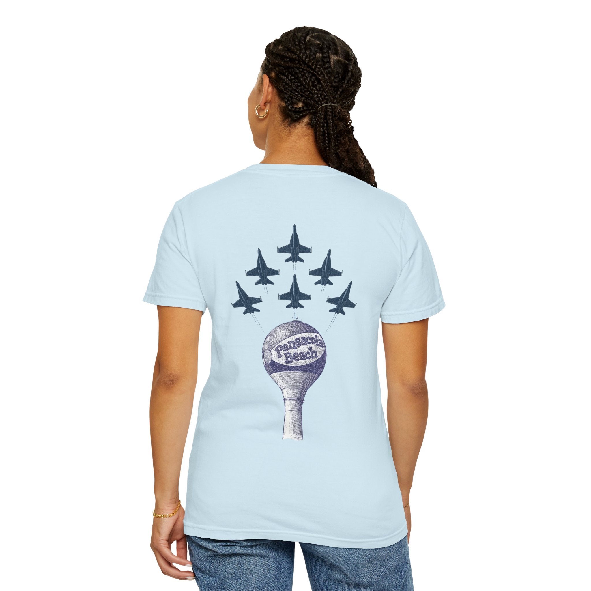 Blue Angels Pensacola Beach T-Shirt – Vintage Water Tower Flyover Design – Gulf Coast Florida Air Show Graphic Tee – Patriotic Jet Shirt