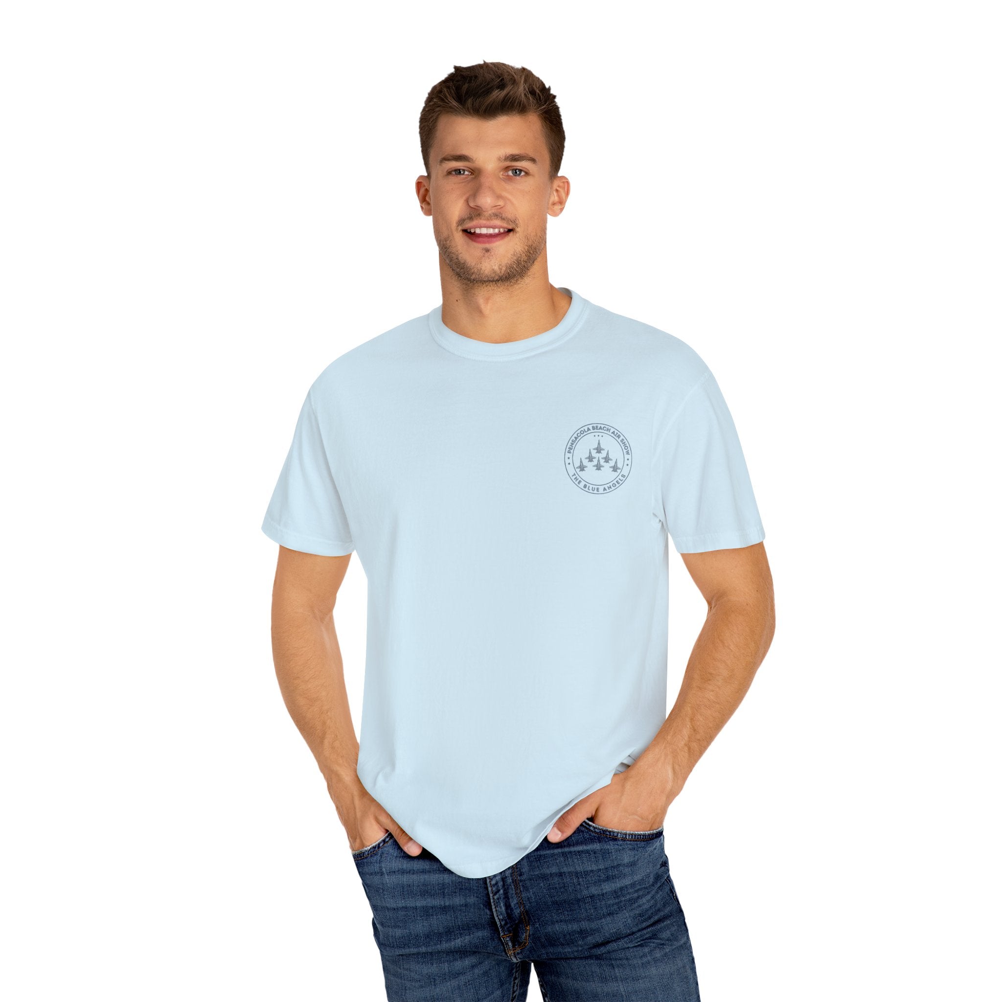 Blue Angels Pensacola Beach T-Shirt – Vintage Water Tower Flyover Design – Gulf Coast Florida Air Show Graphic Tee – Patriotic Jet Shirt