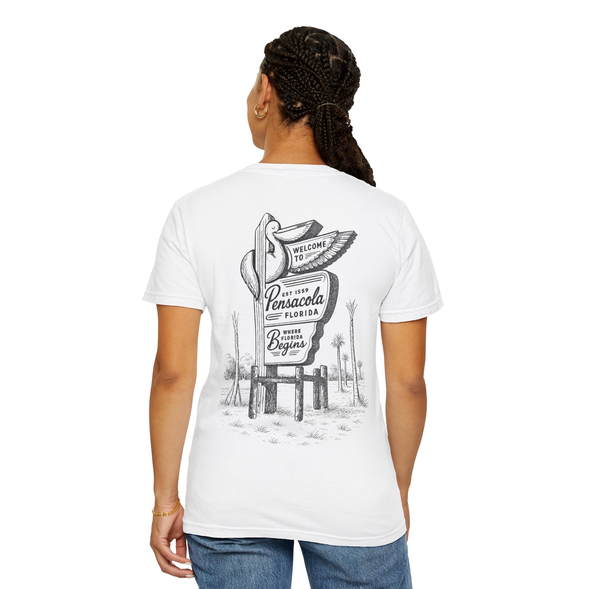 Vintage Pensacola Florida Pelican Shirt – "Where Florida Begins" Retro Coastal Graphic Tee, Hand-Drawn Beach Design