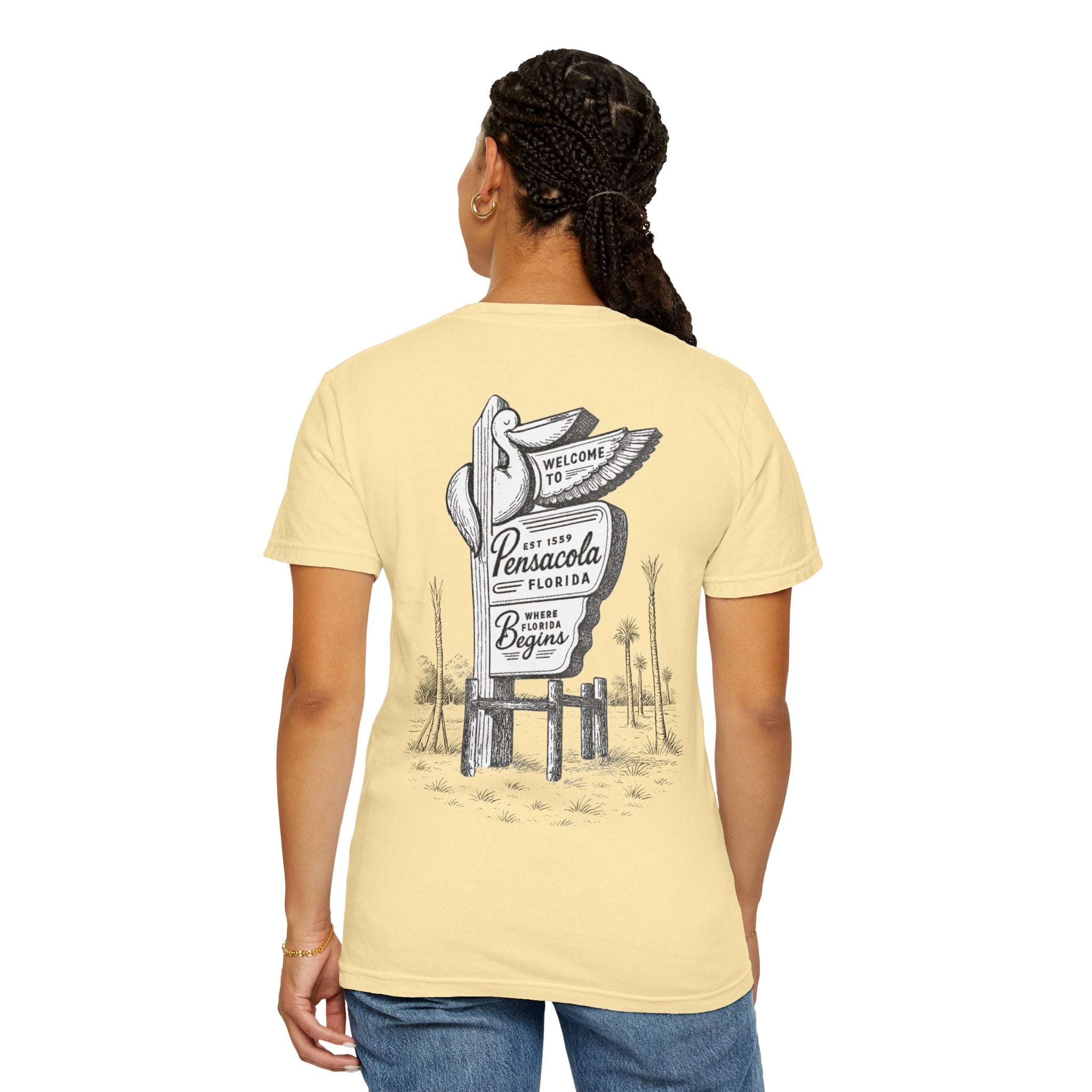 Vintage Pensacola Florida Pelican Shirt – "Where Florida Begins" Retro Coastal Graphic Tee, Hand-Drawn Beach Design