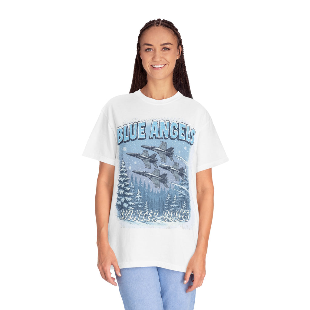 Blue Angels "Winter Blues" Vintage Aviation T-Shirt — Jets Over Snowy Pines