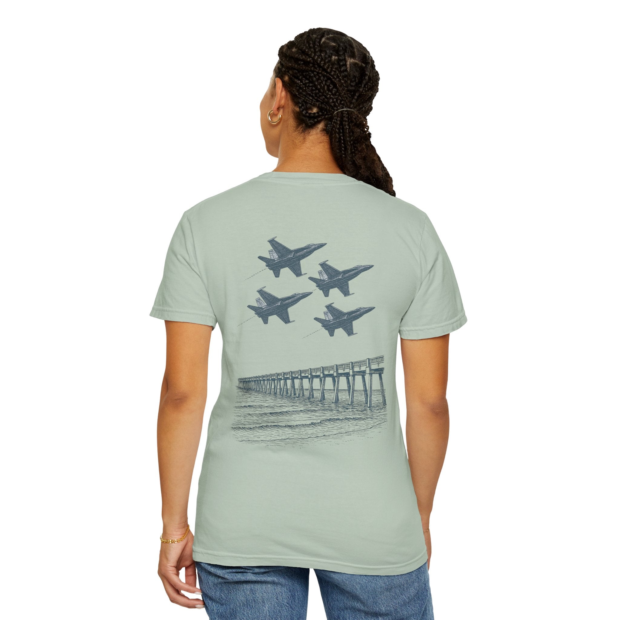 Blue Angels Pensacola Pier T-Shirt – Vintage Florida Beach Graphic Tee – Jet Flyover Coastal Design – Military Air Show Gift Shirt