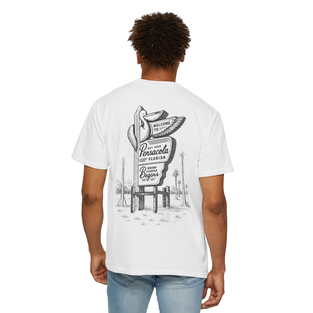 Vintage Pensacola Florida Pelican Shirt – "Where Florida Begins" Retro Coastal Graphic Tee, Hand-Drawn Beach Design