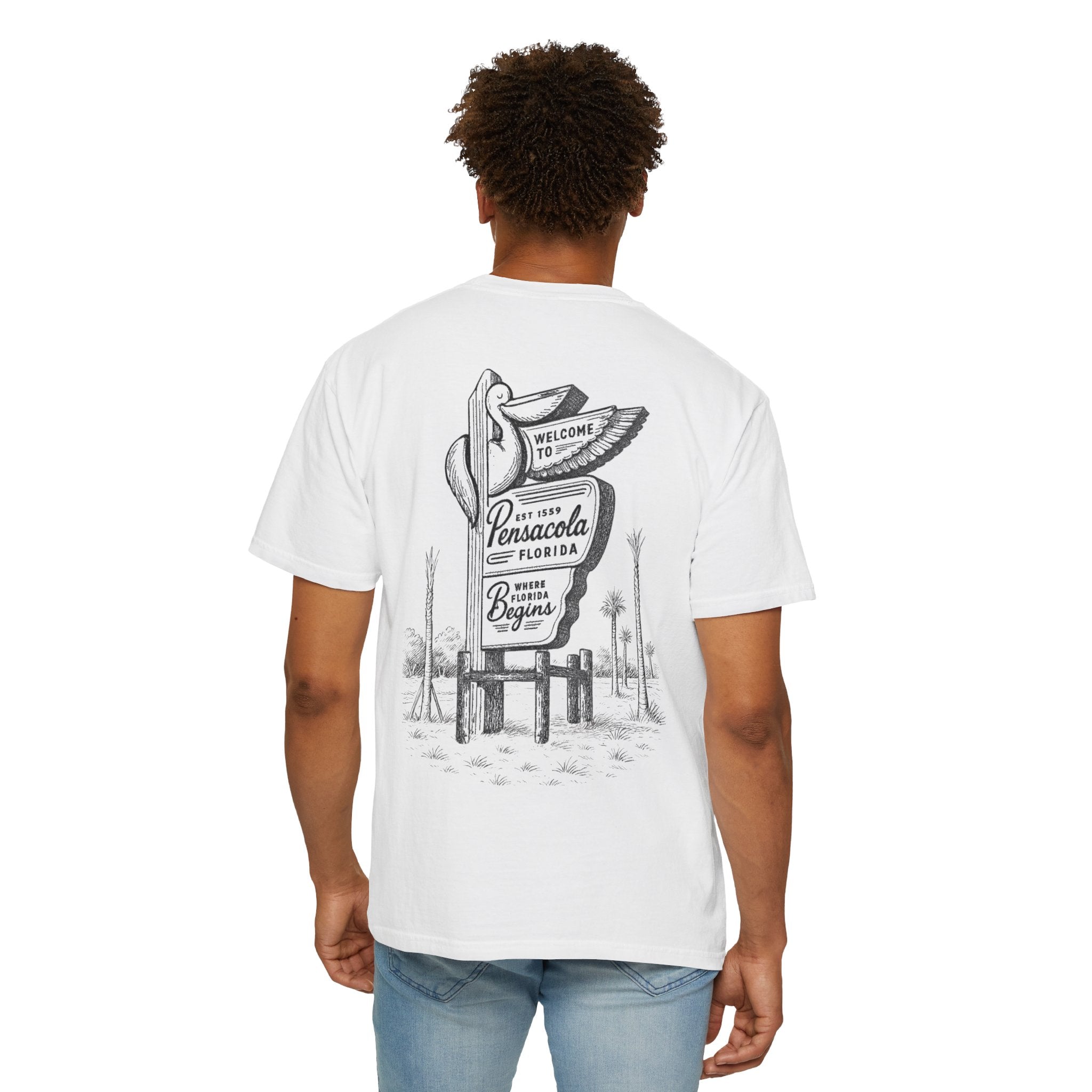 Vintage Pensacola Florida Pelican Shirt – "Where Florida Begins" Retro Coastal Graphic Tee, Hand-Drawn Beach Design