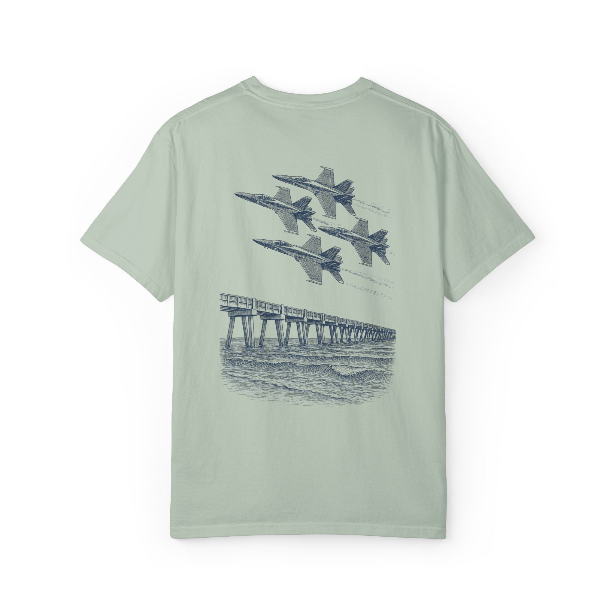Blue Angels Air Show T-Shirt – Vintage Pensacola Beach Pier Jet Flyover – Navy Pilot Aviation Graphic Tee – Patriotic Military Shirt
