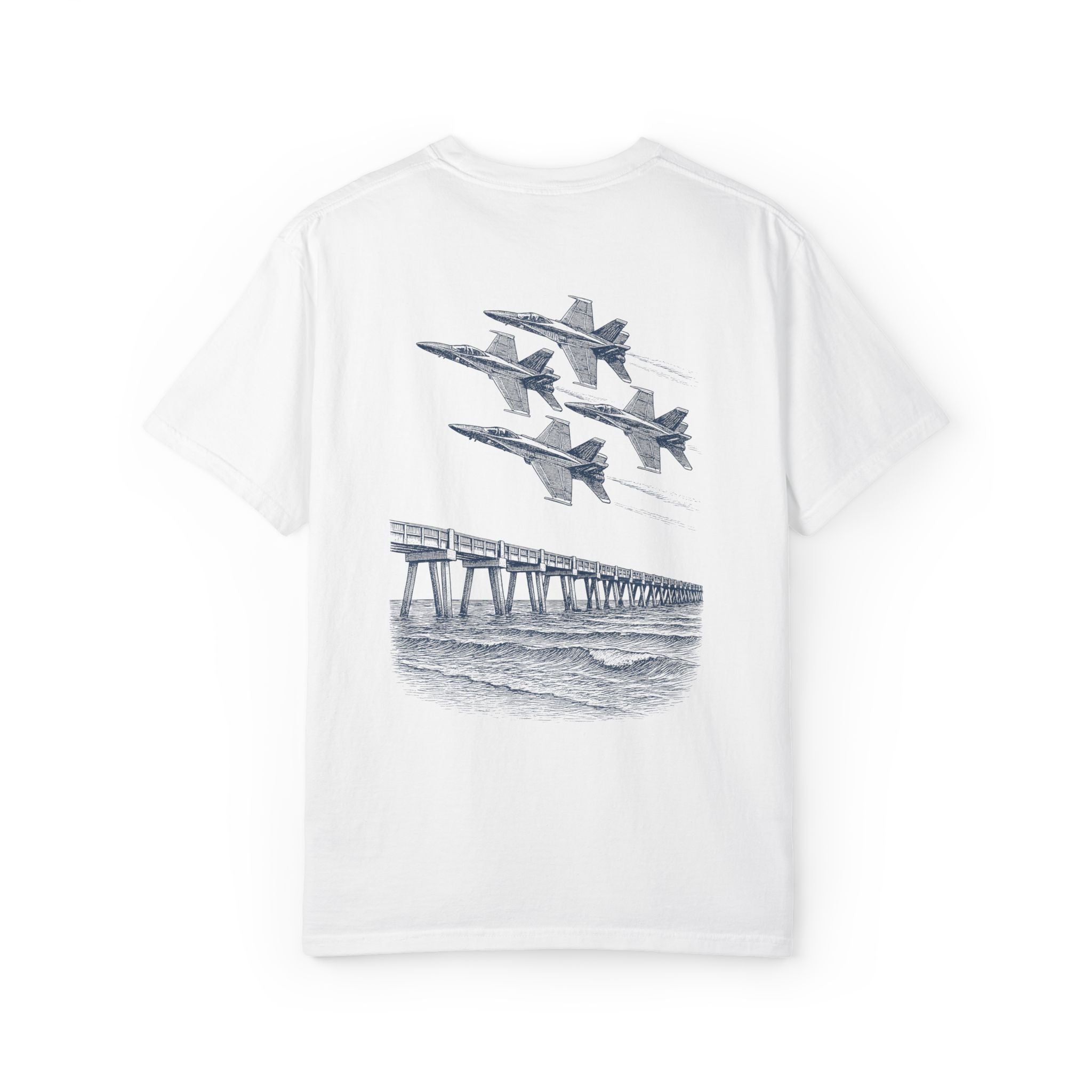 Blue Angels Air Show T-Shirt – Vintage Pensacola Beach Pier Jet Flyover – Navy Pilot Aviation Graphic Tee – Patriotic Military Shirt