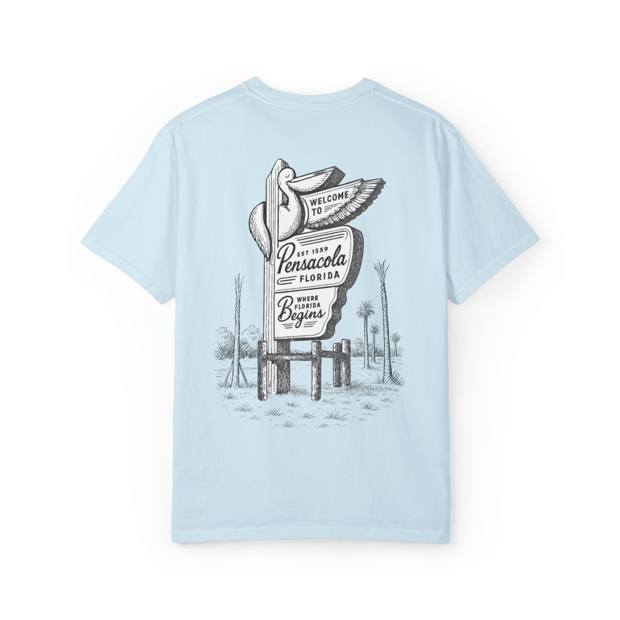 Vintage Pensacola Florida Pelican Shirt – "Where Florida Begins" Retro Coastal Graphic Tee, Hand-Drawn Beach Design