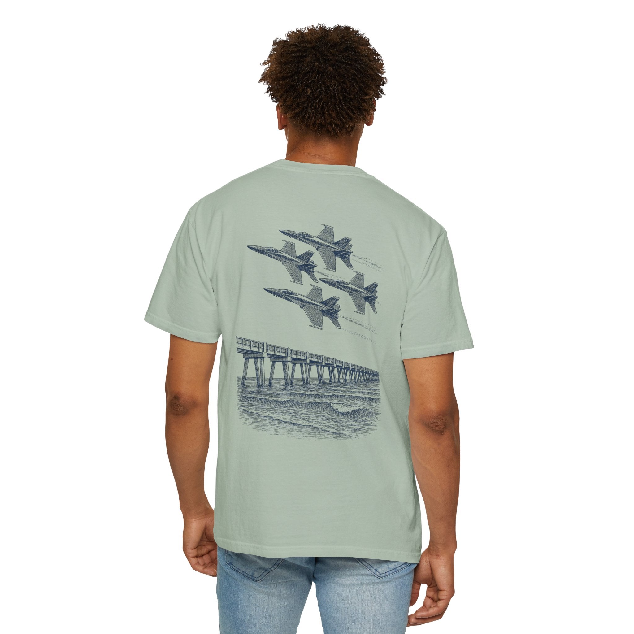 Blue Angels Air Show T-Shirt – Vintage Pensacola Beach Pier Jet Flyover – Navy Pilot Aviation Graphic Tee – Patriotic Military Shirt