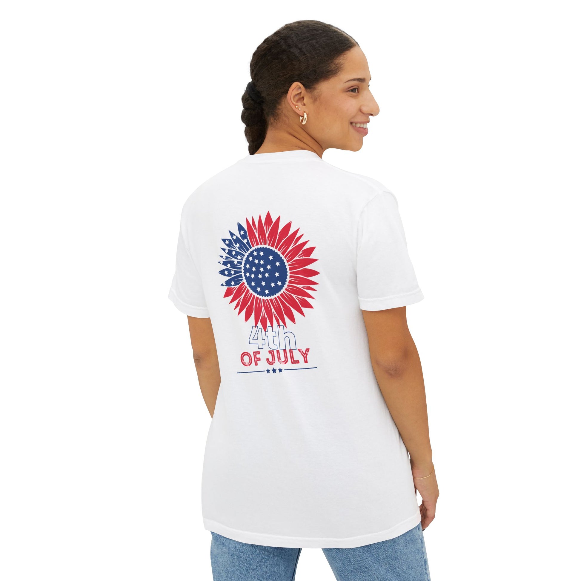 Patriotic Floral Peace Love America T-Shirt, Pocket Tee